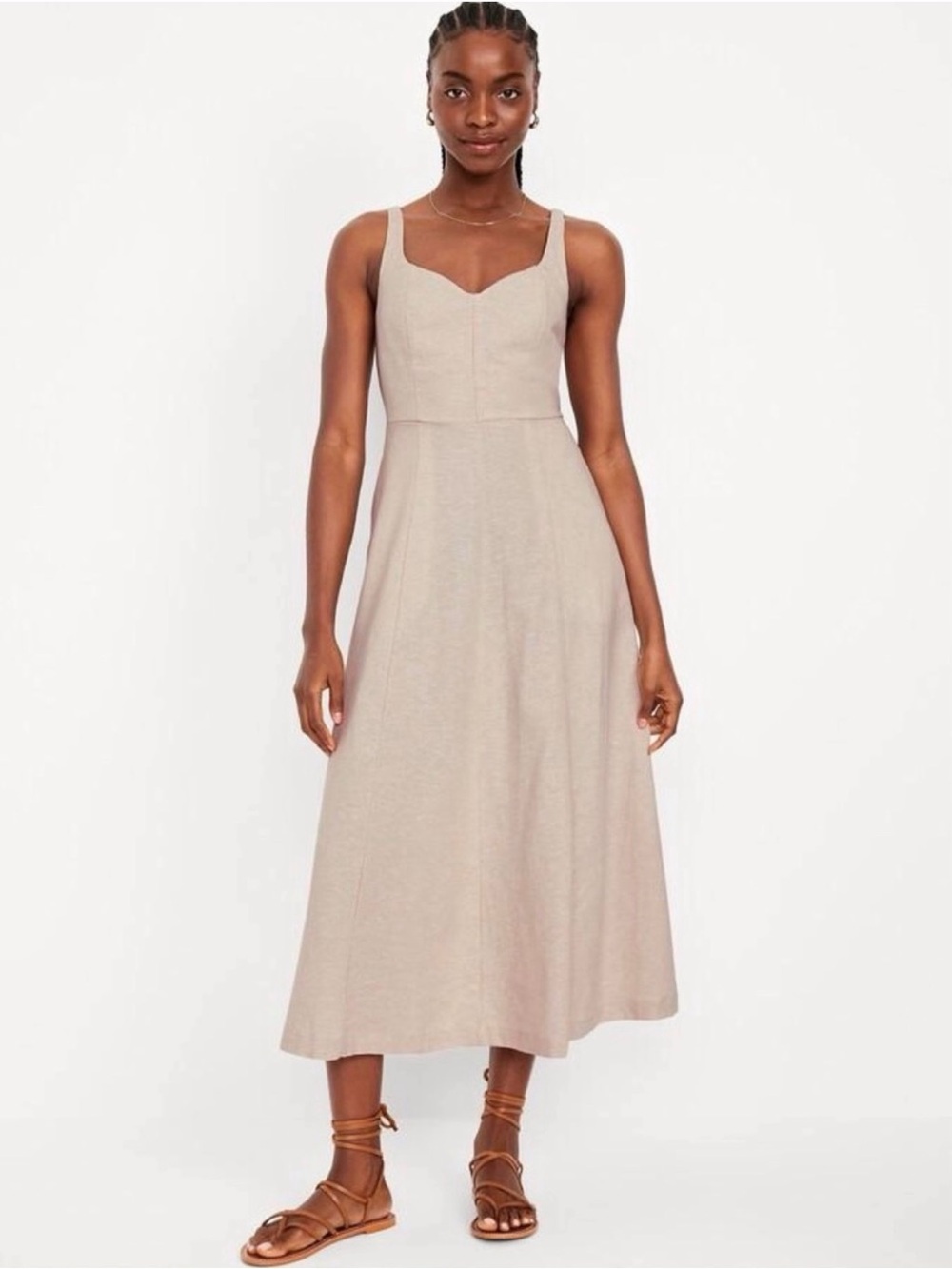Old Navy Fit & Flare Sleeveless Flax Linen Tan Midi Dress Size XXL